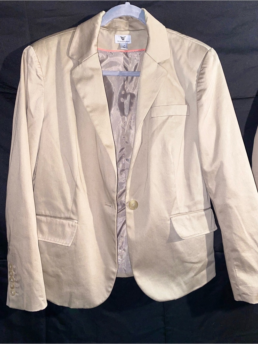 Worthington beige Single-Button Notch Lapel Blazer
